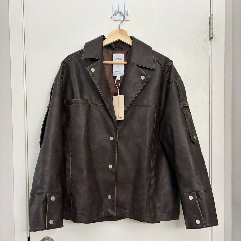 Fabrique Irina Vintage Biker Jacket – Dark Brown Vegan Leather | Oversized Moto